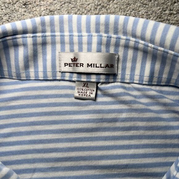 Peter Millar Polo Shirt Men's Large Size XL Striped Golf Blue and White - Picture 3 of 8
